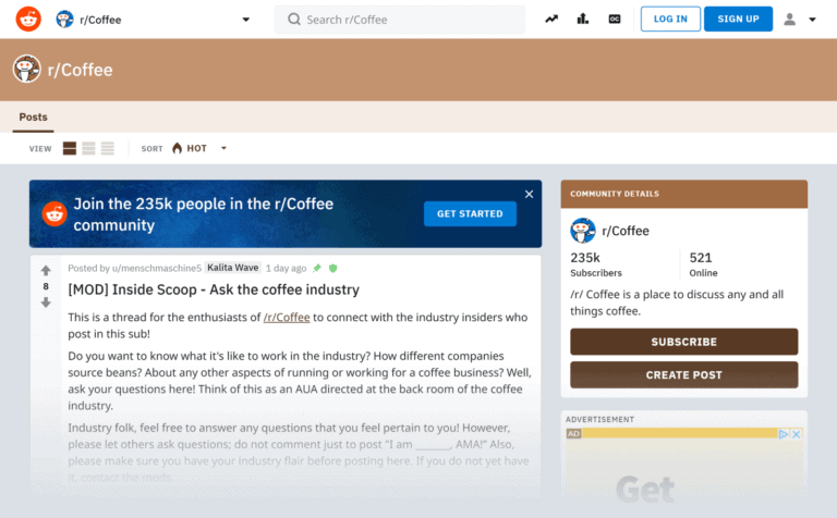 Reddit’s coffee community - การทำ Content Marketing สำหรับเว็บไซต์อีคอมเมิร์ซ
